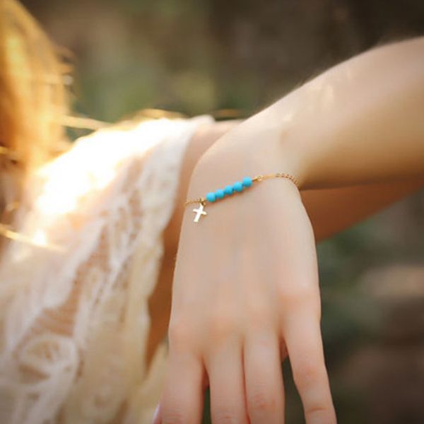 simple fashion cross charm handmade blue beaded bracelet single layer bracelets, Golden;silver
simple fashion cross charm handmade blue beaded bracelet single layer bracelets, Golden;silver