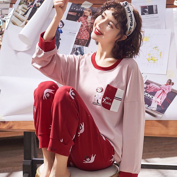 2019 pajamas women's long-sleeved trousers pajamas set lovely cat printing casual large size loose 100% pure cotton home clothes, Black;red
2019 pajamas women's long-sleeved trousers pajamas set lovely cat printing casual large size loose 100% pure cotton home clothes, Black;red