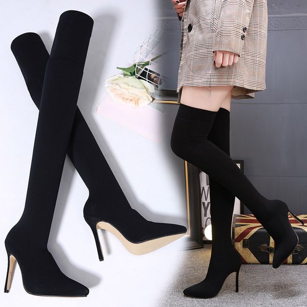 2019 new boots women drill elastic boots pointed high heels stocking over-the-knee botas mujer invierno 2019, Black
2019 new boots women drill elastic boots pointed high heels stocking over-the-knee botas mujer invierno 2019, Black