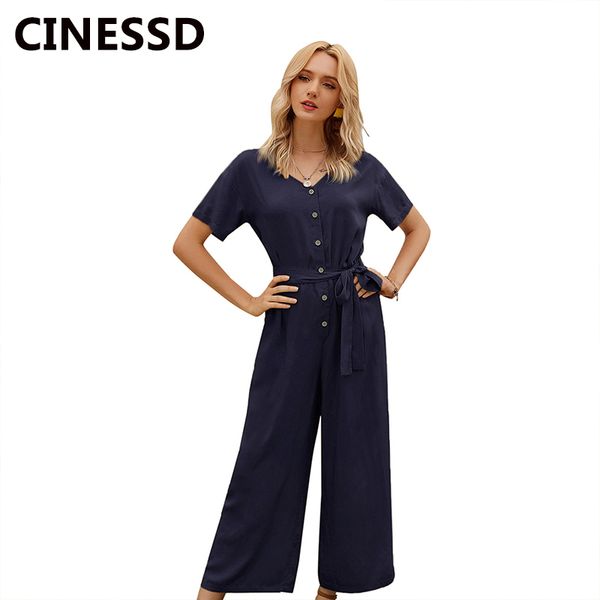 cinessd women single breasted long jumpsuits v neck short sleeves solid high waist casual loose lace up rompers plain jumpsuit, Black;white
cinessd women single breasted long jumpsuits v neck short sleeves solid high waist casual loose lace up rompers plain jumpsuit, Black;white