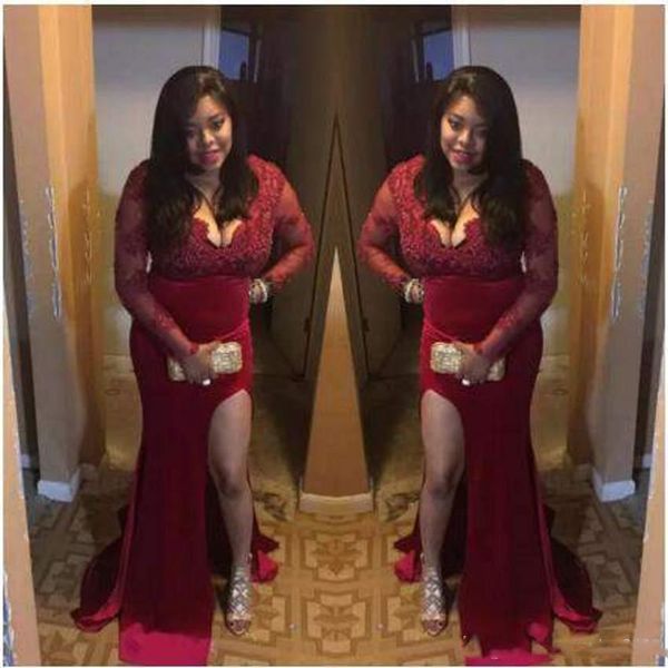 long sleeve mermaid prom dresses deep v-neck lace with applique side split party gowns charming evening dresses, Black
long sleeve mermaid prom dresses deep v-neck lace with applique side split party gowns charming evening dresses, Black