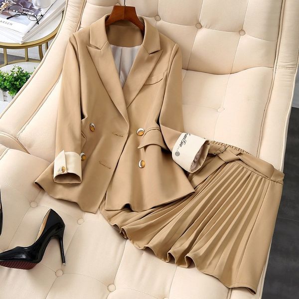 women's suits autumn winter high-end new slim double-breasted workwear elastic waist temperament skirt set two-piece wild women, White;black
women's suits autumn winter high-end new slim double-breasted workwear elastic waist temperament skirt set two-piece wild women, White;black