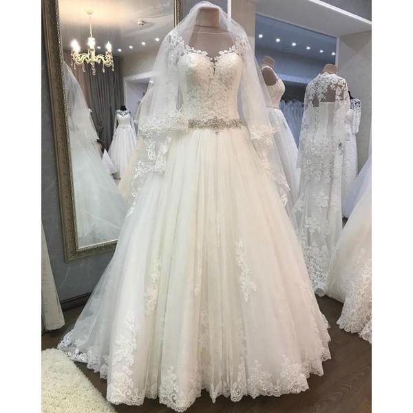 2018 latest wedding dresses sheer bateau neck a-line long sleeves lace button back crystal appliques beaded bridal wedding gowns, White
2018 latest wedding dresses sheer bateau neck a-line long sleeves lace button back crystal appliques beaded bridal wedding gowns, White