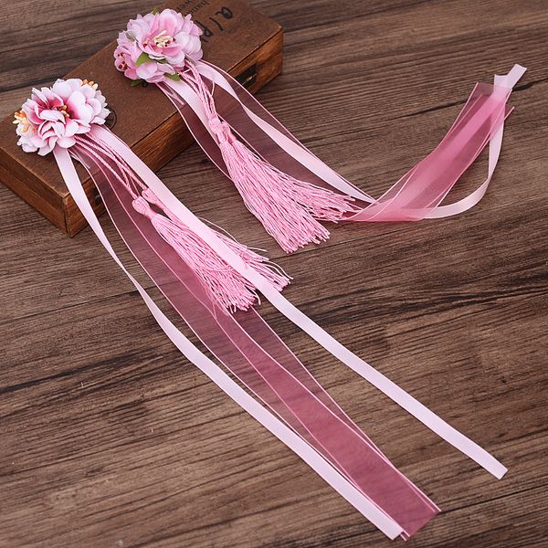 Chinese Style Flower Long Ribbon Tassels Hairband Headwear Comb Kids Girl Party Accessiories Shown Performance Stage Supplies