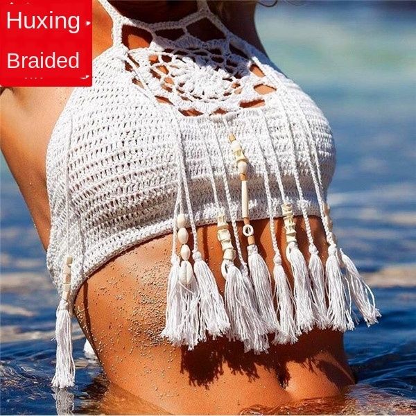 2020 handmade crocheted knitted swimsuit beaded bikini cotton neck wrapped bikini beaded tassel, White;black
2020 handmade crocheted knitted swimsuit beaded bikini cotton neck wrapped bikini beaded tassel, White;black