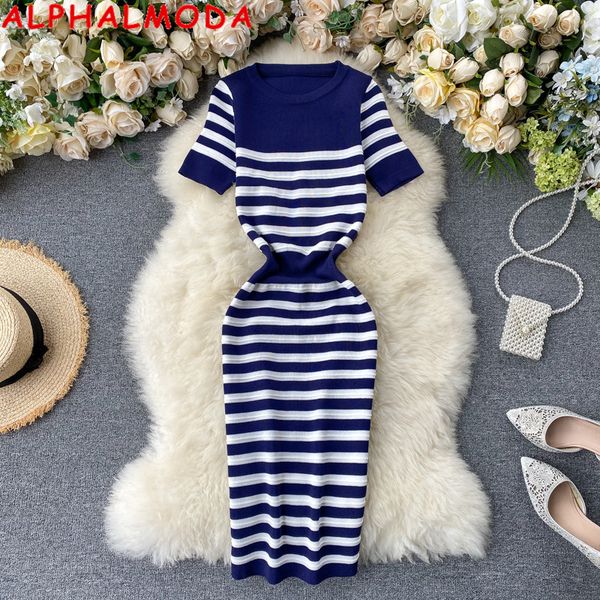 party dresses alphalmoda casual knitting dress women summer short-sleeved pullovers striped vintage wrap, White;black
party dresses alphalmoda casual knitting dress women summer short-sleeved pullovers striped vintage wrap, White;black