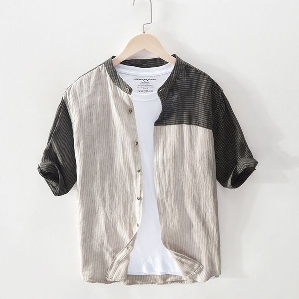 patchwork 100% linen shirts for men short sleeve mandarin collar flax fashion shirt men camisa masculina ts-679, White;black
patchwork 100% linen shirts for men short sleeve mandarin collar flax fashion shirt men camisa masculina ts-679, White;black