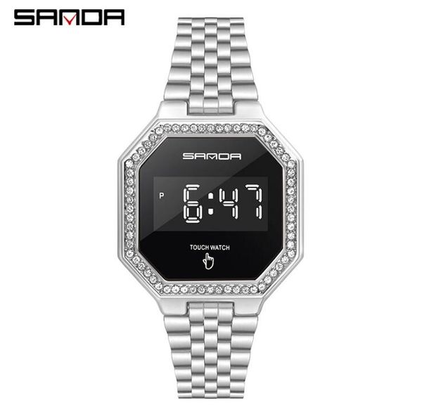 sanda watch lde electronic movement with diamond touch screen fashion trend multi-function watches, Slivery;brown
sanda watch lde electronic movement with diamond touch screen fashion trend multi-function watches, Slivery;brown