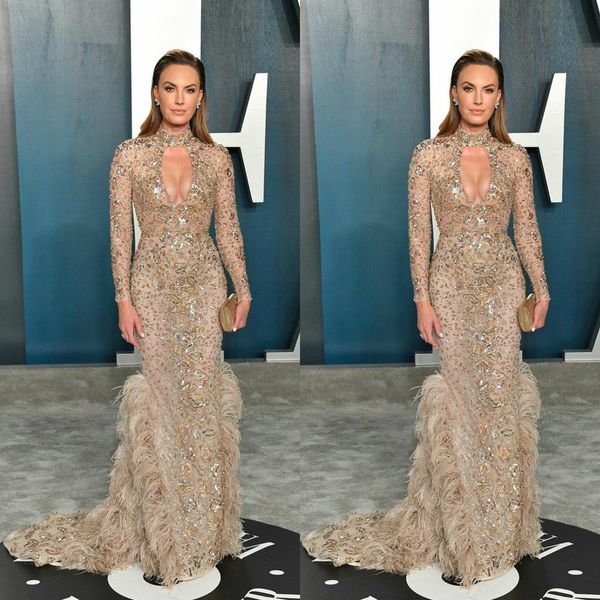 oscar 2020 crystal evening dresses keyhole neckline long sleeves illusion mermaid prom gowns with feathers sequined robe de soiree, Black;red
oscar 2020 crystal evening dresses keyhole neckline long sleeves illusion mermaid prom gowns with feathers sequined robe de soiree, Black;red