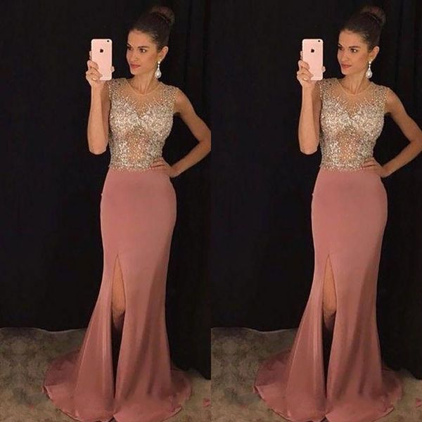 new dusty pink side split prom dresses mermaid long sheer jewel neck sequins evening pageant gowns for arabic women crystals beaded formal, Black;red
new dusty pink side split prom dresses mermaid long sheer jewel neck sequins evening pageant gowns for arabic women crystals beaded formal, Black;red