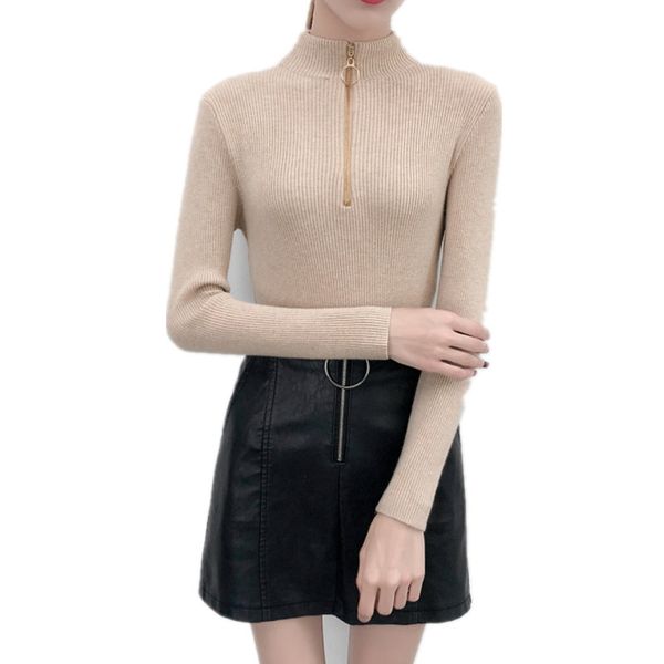half turtleneck zipper knitting sweater women pullover casual solid sweaters long sleeve slim 2019 korean autumn jumper, White;black
half turtleneck zipper knitting sweater women pullover casual solid sweaters long sleeve slim 2019 korean autumn jumper, White;black