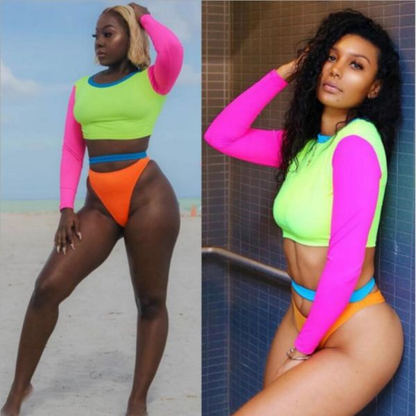 women bikni tankinis summer outfits long sleeve + briefs 2 piece clothing sets contrast color beach swimwear clothes e3802, White;black
women bikni tankinis summer outfits long sleeve + briefs 2 piece clothing sets contrast color beach swimwear clothes e3802, White;black