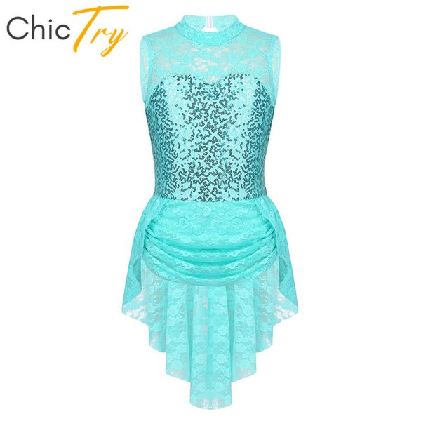 chictry sleeveless sequins floral lace keyhole back kids figure ice skating dress girls ballet gymnastics leotard dance costume, Black;red