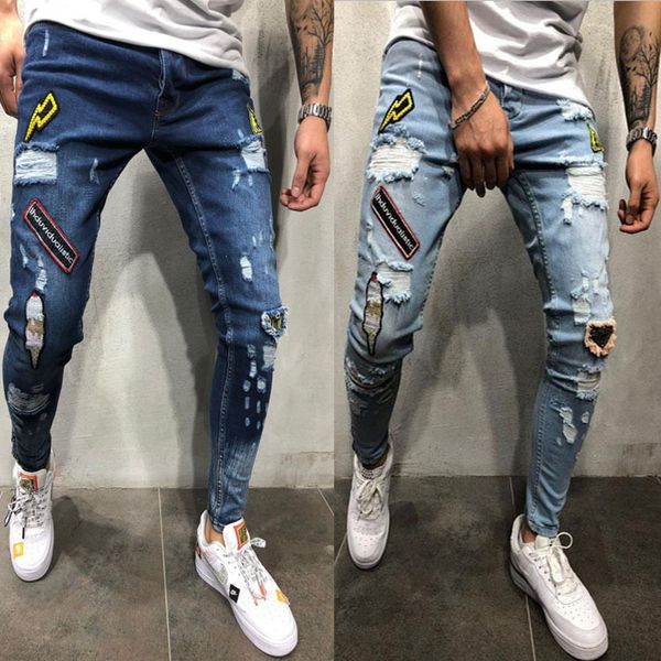 mens distressed ripped biker jeans slim fit motorcycle biker denim for men brand designer hip hop mens jeans, Blue
mens distressed ripped biker jeans slim fit motorcycle biker denim for men brand designer hip hop mens jeans, Blue