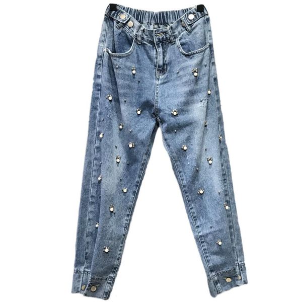 2019 autumn new fashion heavy work beaded elastic waist jeans women loose large size straight jeans, Blue
2019 autumn new fashion heavy work beaded elastic waist jeans women loose large size straight jeans, Blue