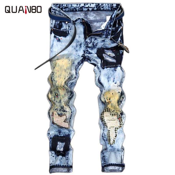 men's fashion vintage washed holes ripped biker jeans slim straight stretch denim pants rock star distressed jeans plus size 42, Blue
men's fashion vintage washed holes ripped biker jeans slim straight stretch denim pants rock star distressed jeans plus size 42, Blue