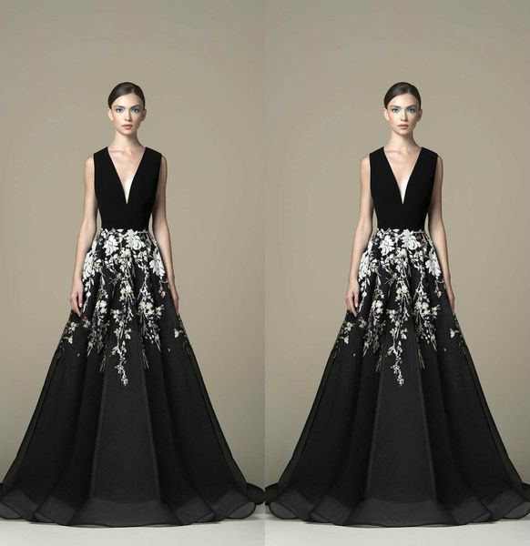 saiid kobeisy 2019 prom dresses lace appliqued a line deep v neck evening dress cocktail party gowns formal occasion wear, Black
saiid kobeisy 2019 prom dresses lace appliqued a line deep v neck evening dress cocktail party gowns formal occasion wear, Black