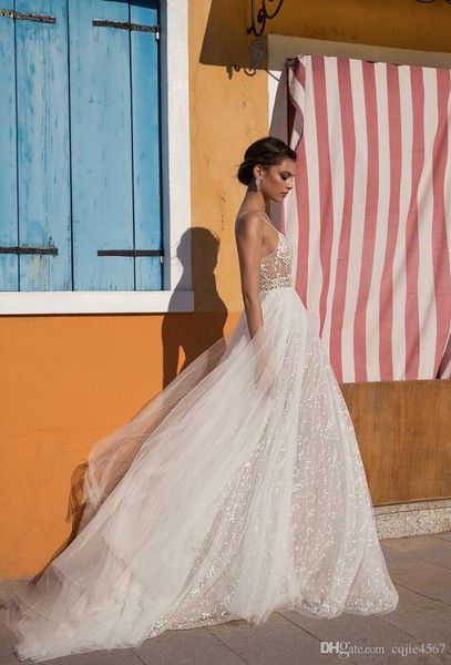 2018 new beach wedding dresses side split spaghetti illusion boho wedding gowns sweep train pearls backless bohemian bride, White
2018 new beach wedding dresses side split spaghetti illusion boho wedding gowns sweep train pearls backless bohemian bride, White