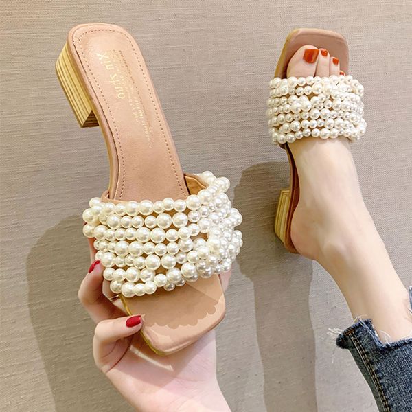 string bead female shoes square heel ladies' slippers slides med soft 2020 block pu rubber rome scandals hoof, Black
string bead female shoes square heel ladies' slippers slides med soft 2020 block pu rubber rome scandals hoof, Black