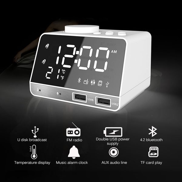 led digital dual alarm mirror clock wireless bluetooth bass speaker fm radio+2 usb charger ports music player snooze temperature
led digital dual alarm mirror clock wireless bluetooth bass speaker fm radio+2 usb charger ports music player snooze temperature