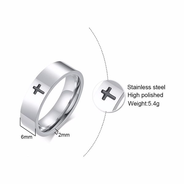 6mm black enamel cross ring in stainless steel wedding band, Slivery;golden