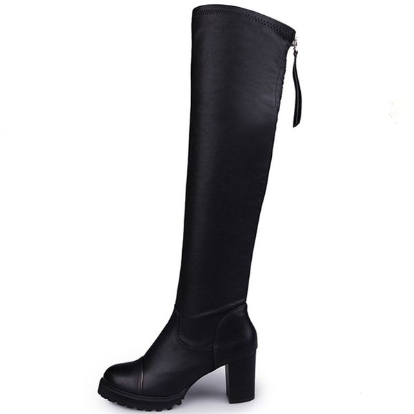platform heeled boots women black boots leather chunky heel booties thigh high stretch boots botas mujer invierno plataforma
platform heeled boots women black boots leather chunky heel booties thigh high stretch boots botas mujer invierno plataforma