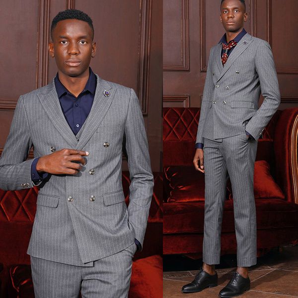 2019 classic stripe men wedding tuxedos slim fit two button prom suits man party blazer suit (jacket+vest+pants), Black;gray
2019 classic stripe men wedding tuxedos slim fit two button prom suits man party blazer suit (jacket+vest+pants), Black;gray