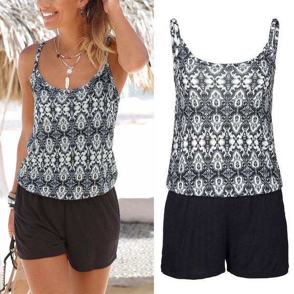women strappy short jumpsuits print backless patchwork casual rompers for summer js24, Black;white
women strappy short jumpsuits print backless patchwork casual rompers for summer js24, Black;white