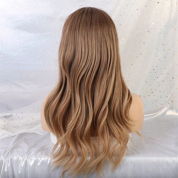 24 inches ombre brown long curly wavy wig for women girls, synthetic hair replacements full wigs with side part bangs, Black
24 inches ombre brown long curly wavy wig for women girls, synthetic hair replacements full wigs with side part bangs, Black