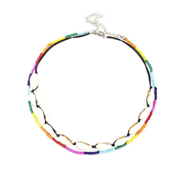2pcs/setunique women cowrie shell charm multicolor beads necklace beach jewelry necklaces beaded design with extended chain, Silver 
2pcs/setunique women cowrie shell charm multicolor beads necklace beach jewelry necklaces beaded design with extended chain, Silver