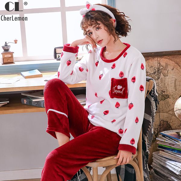 cherlemon sweet strawberry coral fleece pajamas women winter warm flannel sleepwear casual round neck long sleeve lounge suit, Blue;gray
cherlemon sweet strawberry coral fleece pajamas women winter warm flannel sleepwear casual round neck long sleeve lounge suit, Blue;gray