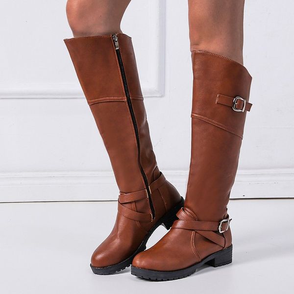 winter pu leather women knee high boots low heels platform ladies shoes zipper buckle strap vintage riding boots zapatos mujer, Black
winter pu leather women knee high boots low heels platform ladies shoes zipper buckle strap vintage riding boots zapatos mujer, Black