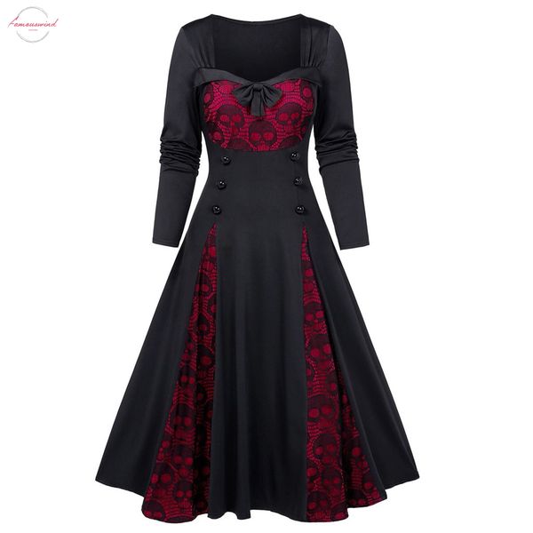 35 plus size dress halloween skull lace insert mock button bowknot dress gothic medieval long sleeve dresses vestidos autumn dress women, Black;gray
35 plus size dress halloween skull lace insert mock button bowknot dress gothic medieval long sleeve dresses vestidos autumn dress women, Black;gray