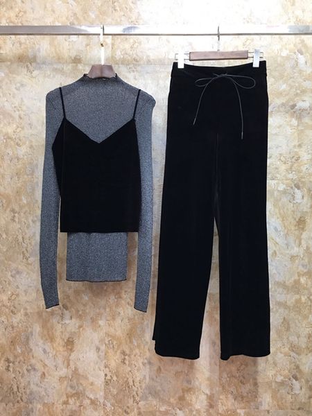 2019 new women's autumn and winter base shirt + camisole + wide leg pants suit 1014, White
2019 new women's autumn and winter base shirt + camisole + wide leg pants suit 1014, White
