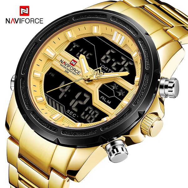 naviforce mens digital analog golden steel watch fashion sport waterproof clock relogio masculino, Slivery;brown
naviforce mens digital analog golden steel watch fashion sport waterproof clock relogio masculino, Slivery;brown