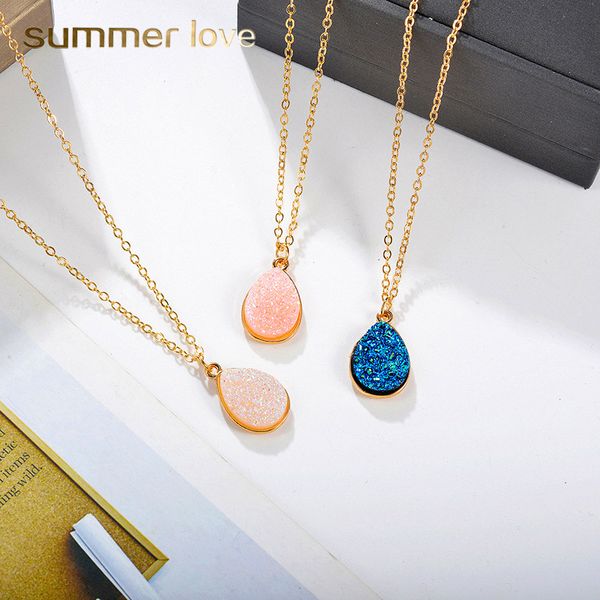 teardrop resin stone crystal druzy pendant necklace for women gold plating white pink blue necklace fashion jewelry wholesale, Silver
teardrop resin stone crystal druzy pendant necklace for women gold plating white pink blue necklace fashion jewelry wholesale, Silver