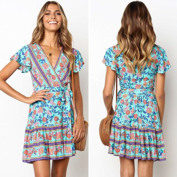 women boho floral short dress evening party beach dresses sundress summer short sleeve print mini dress, Black;gray
women boho floral short dress evening party beach dresses sundress summer short sleeve print mini dress, Black;gray