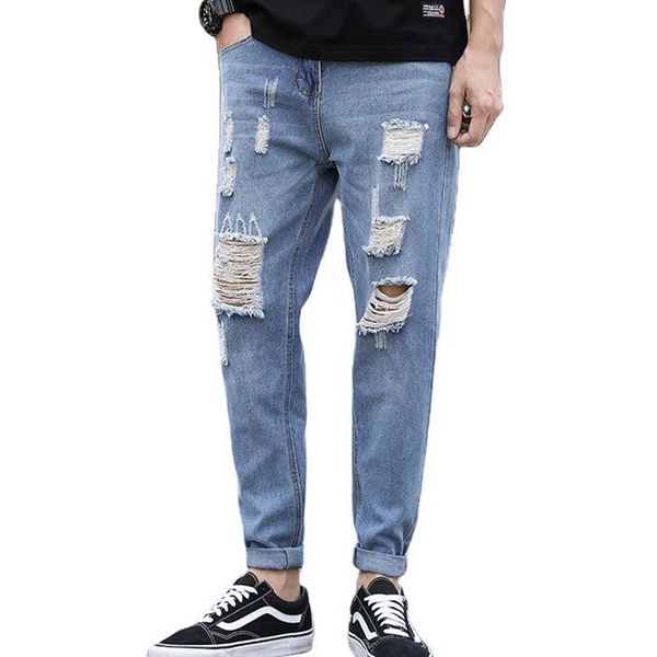 summer ripped jeans men casual korean version long trend hole straight loose brand destroyed cropped pants, Blue
summer ripped jeans men casual korean version long trend hole straight loose brand destroyed cropped pants, Blue