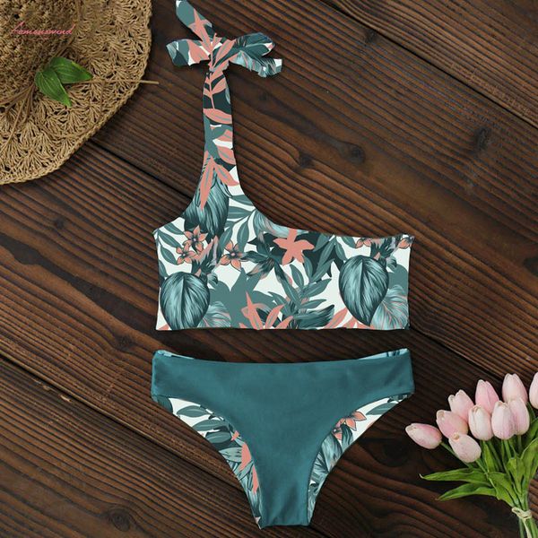 women new one shoulder leaves print bikini low waisted swimwear swimsuit summer beach bikini biquini maillot de bain, White;black
women new one shoulder leaves print bikini low waisted swimwear swimsuit summer beach bikini biquini maillot de bain, White;black