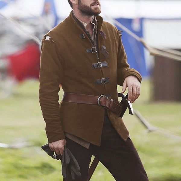 medieval cosplay men vintage jacket warrior solid knight coat men leather buckle gothic trench coat jacket costume clothes, Tan;black
medieval cosplay men vintage jacket warrior solid knight coat men leather buckle gothic trench coat jacket costume clothes, Tan;black