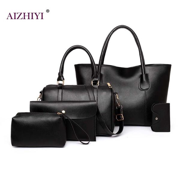 women black 5pcs/set pu leather shoulder handbag female casual pure color large capacity clutch card bags
women black 5pcs/set pu leather shoulder handbag female casual pure color large capacity clutch card bags