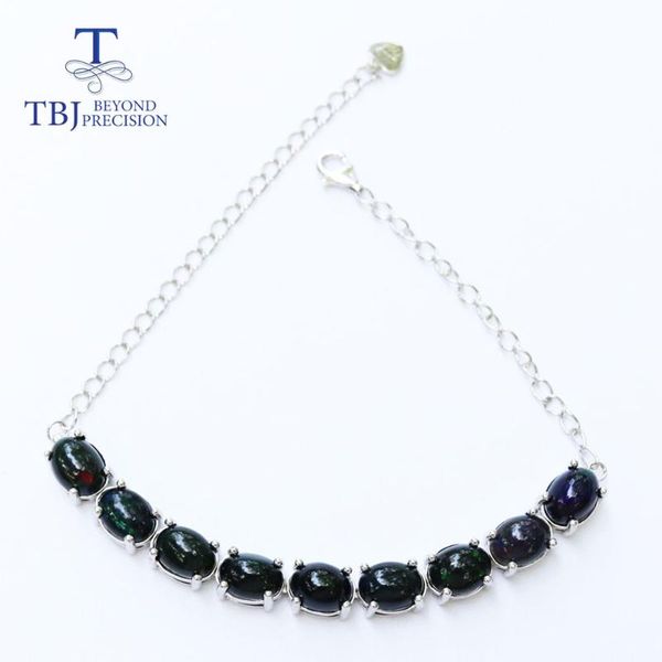 9 ct natural ethiopian black opal bracelet gemstone jewelry oval 6*8mm 925 sterling silver regular quality women tbj jewelry, Golden;silver