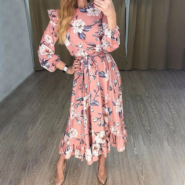 women fashion ruffled lantern sleeve dress female floral print o neck long dress with belt ladies casual autumn winter dress, Black;gray
women fashion ruffled lantern sleeve dress female floral print o neck long dress with belt ladies casual autumn winter dress, Black;gray