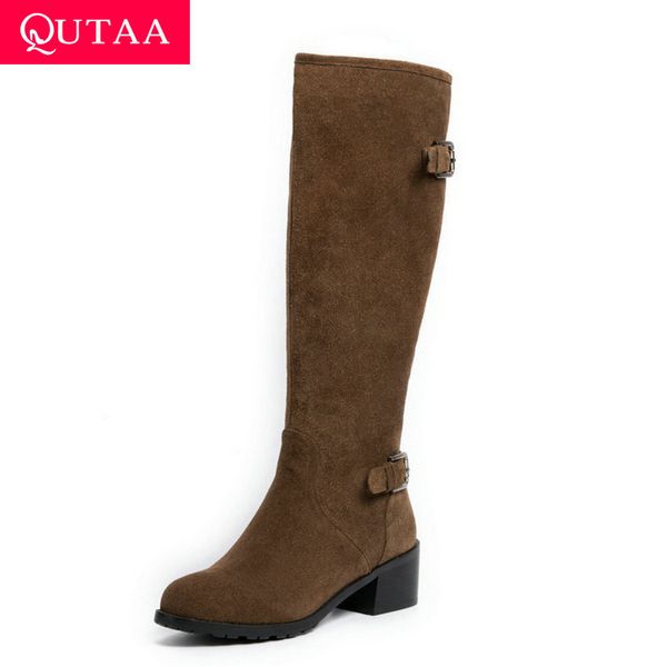 qutaa 2020 new winter scrub genuine leather women long boots fashion square middle heel buckle zipper ankle boots size 34-39, Black
qutaa 2020 new winter scrub genuine leather women long boots fashion square middle heel buckle zipper ankle boots size 34-39, Black