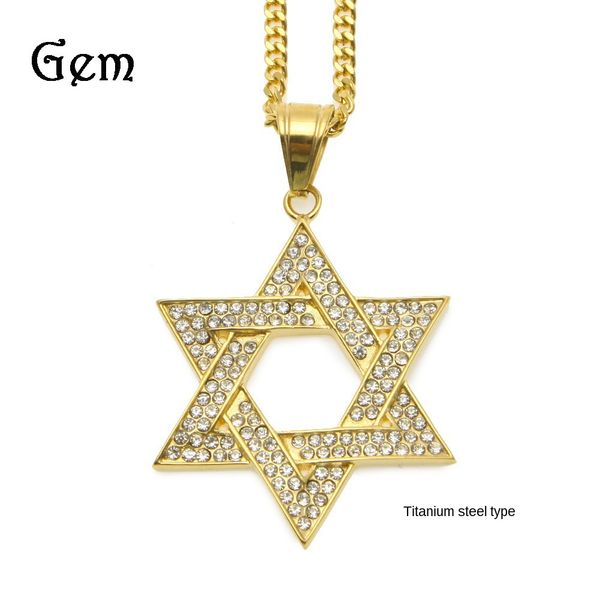 cuban link chains diamond-studded david star stainless steel necklace solomon seal six-manger hip-hop pendant, Silver
cuban link chains diamond-studded david star stainless steel necklace solomon seal six-manger hip-hop pendant, Silver