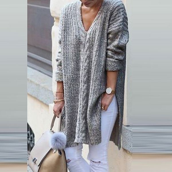 ellacey long sweater women winter 2019 autumn v-neck split sweater twist knitted pullover for women casual loose knitwear, White;black
ellacey long sweater women winter 2019 autumn v-neck split sweater twist knitted pullover for women casual loose knitwear, White;black