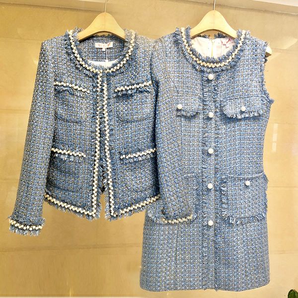 tweed dress suits luxury fashion designer women 2019 winter beads wool blazer jacket elegant coat 2 piece set office lady outfit, White;black
tweed dress suits luxury fashion designer women 2019 winter beads wool blazer jacket elegant coat 2 piece set office lady outfit, White;black