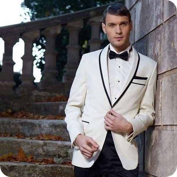 

custom ivory groom tuxedo men suits for wedding black shawl lapel man blazer jacket pants 2piece slim fit terno masculino costume homme, Black;gray