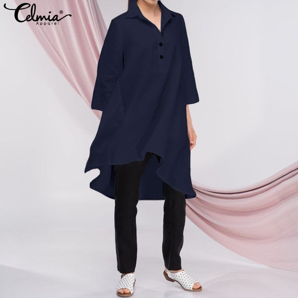 fashion 2019 celmia women vintage long shirts blouses lapel 3/4 sleeve buttons casual loose irregular hem blusas femininas, White
fashion 2019 celmia women vintage long shirts blouses lapel 3/4 sleeve buttons casual loose irregular hem blusas femininas, White