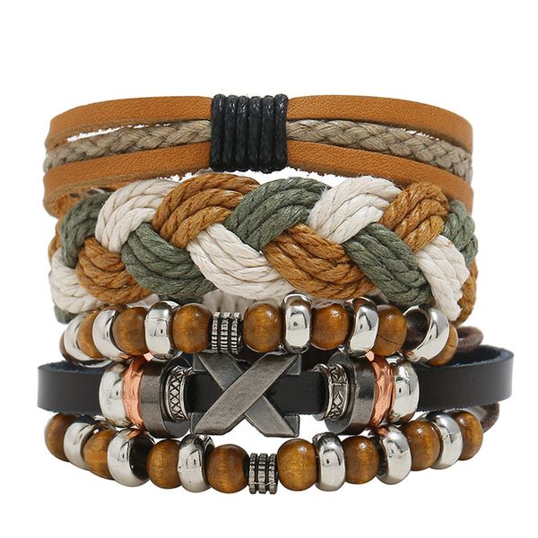 fashionable leather jewelry handmade wax rope and leather braided bracelet set europe selling diy style men's bracelet, White
fashionable leather jewelry handmade wax rope and leather braided bracelet set europe selling diy style men's bracelet, White